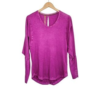 Anue Womens Athletic Long Sleeve T Shirt Sz Medium Pink Keyhole Back Activewear